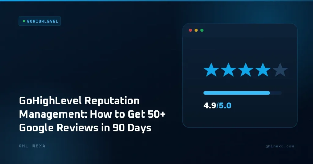 GoHighLevel Reputation Management: How to Get 50+ Google Reviews in 90 Days – GoHighLevel illustration by GHL Nexa