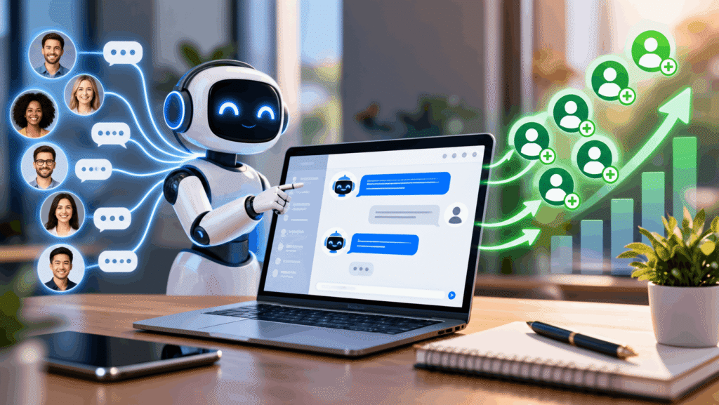 “AI chatbot robot helping grow business leads and customer engagement”
