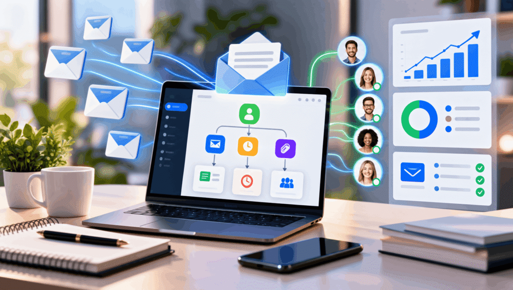 Email marketing automation dashboard with customer engagement analytics