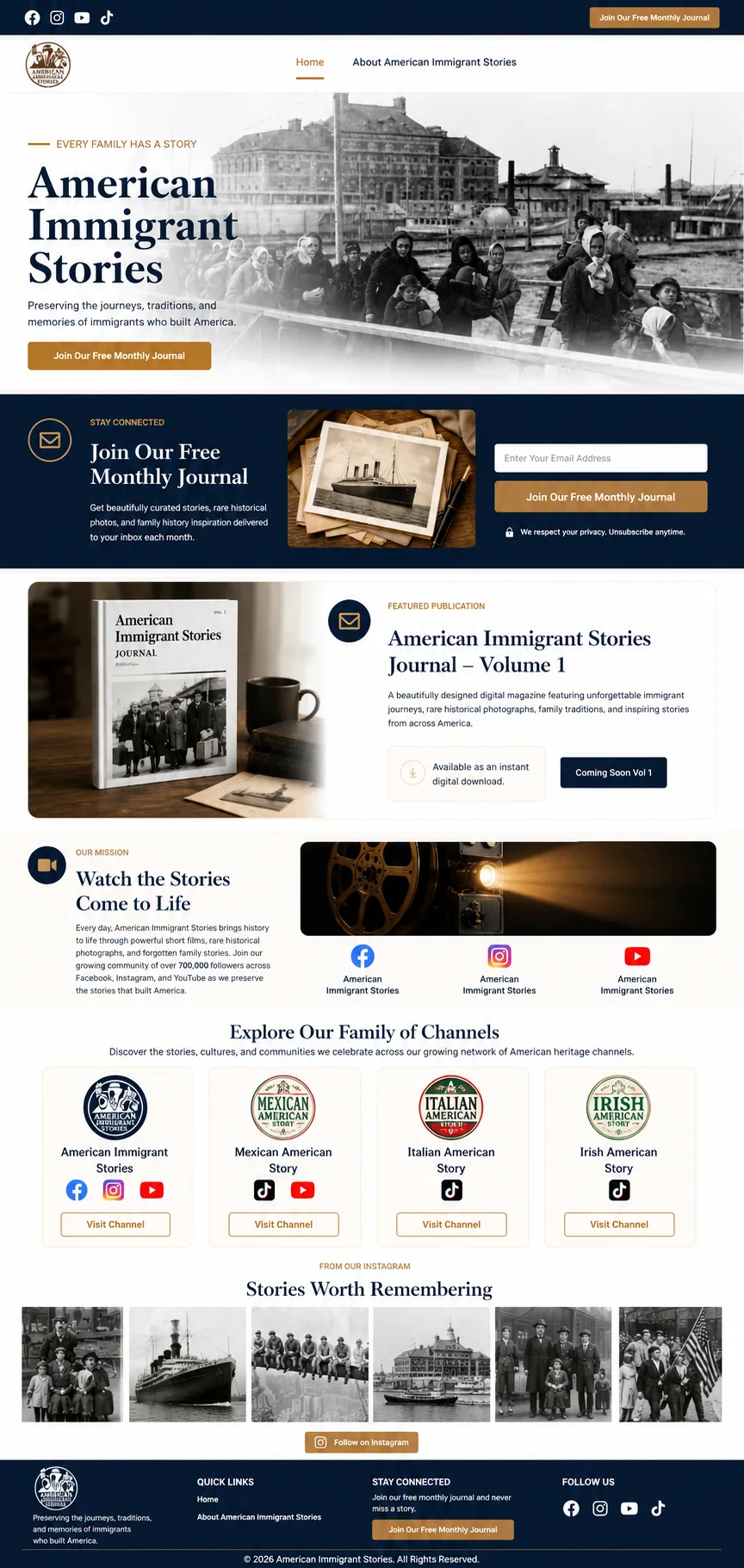 American Immigrant Stories Website Design Portfolio