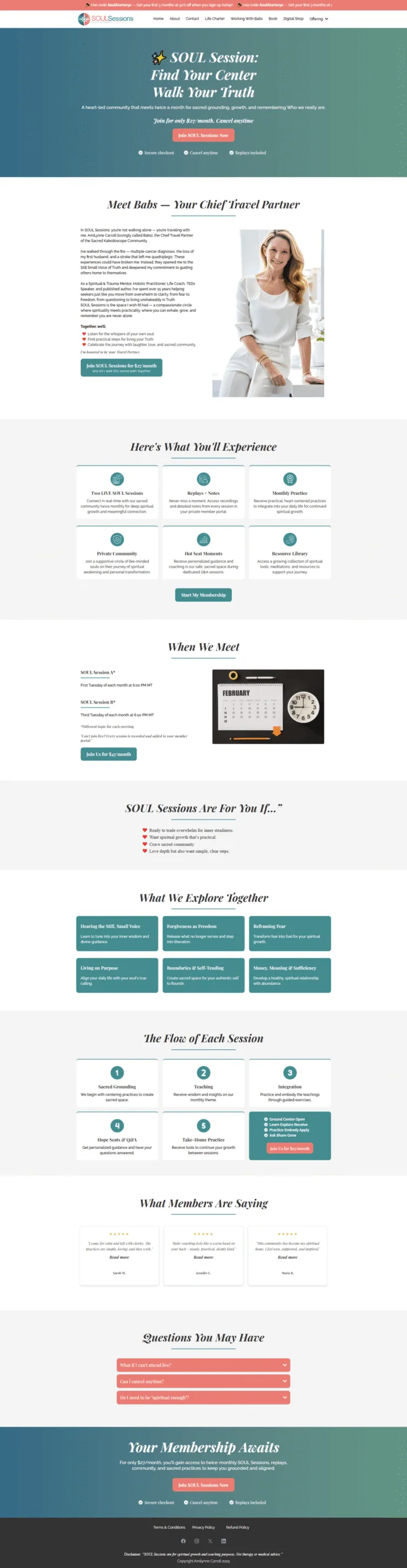 SOUL Sessions – Spiritual Growth & Personal Wellness Membership Landing Page