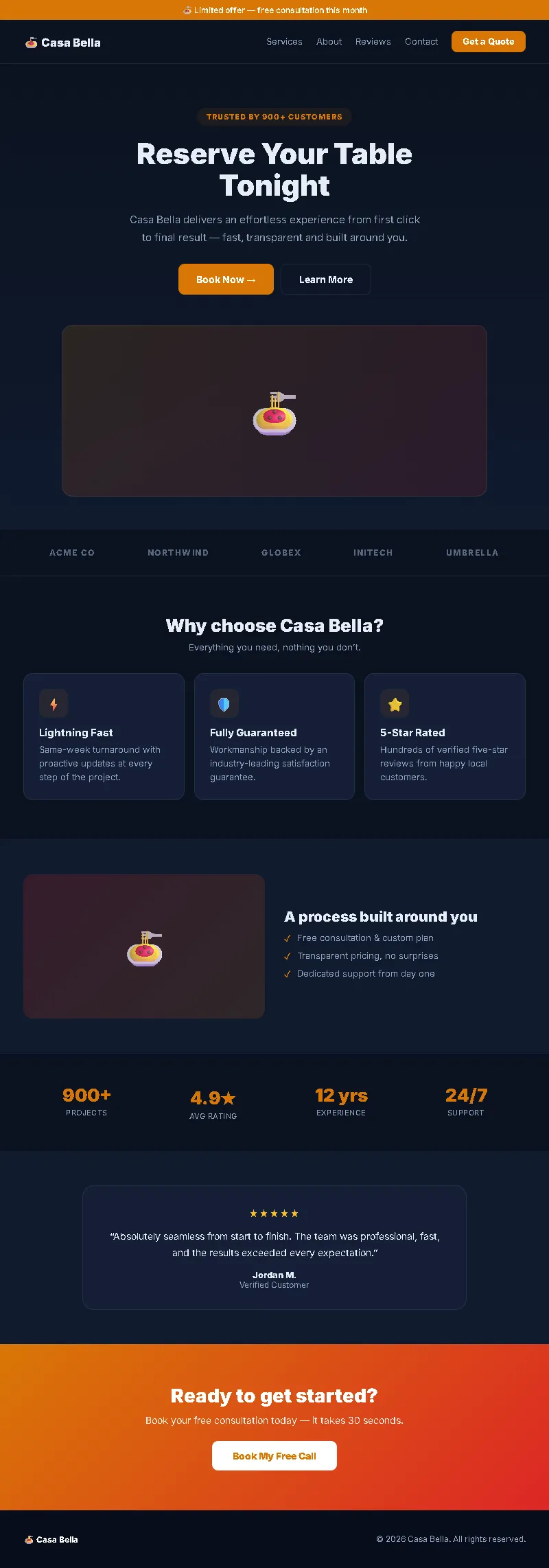 Casa Bella Reservations Landing Page full-page website screenshot by GHL Nexa