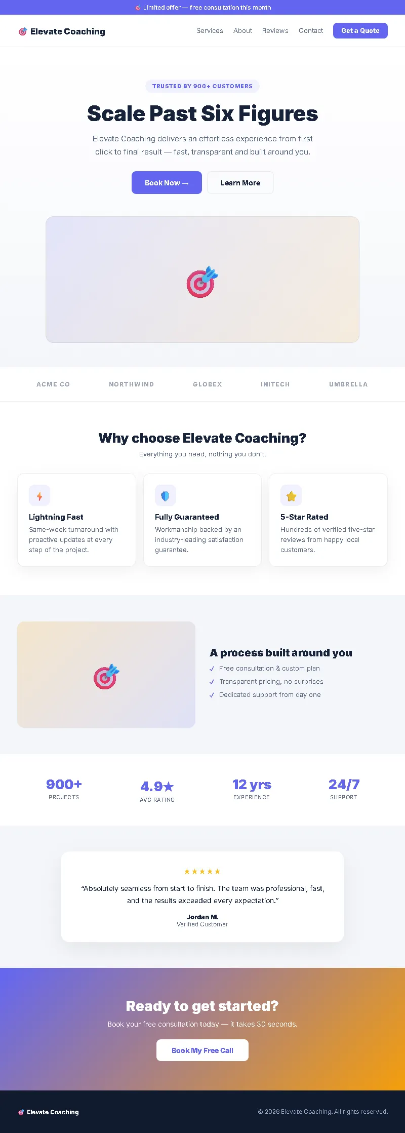 Elevate Coaching High-Ticket Funnel full-page website screenshot by GHL Nexa