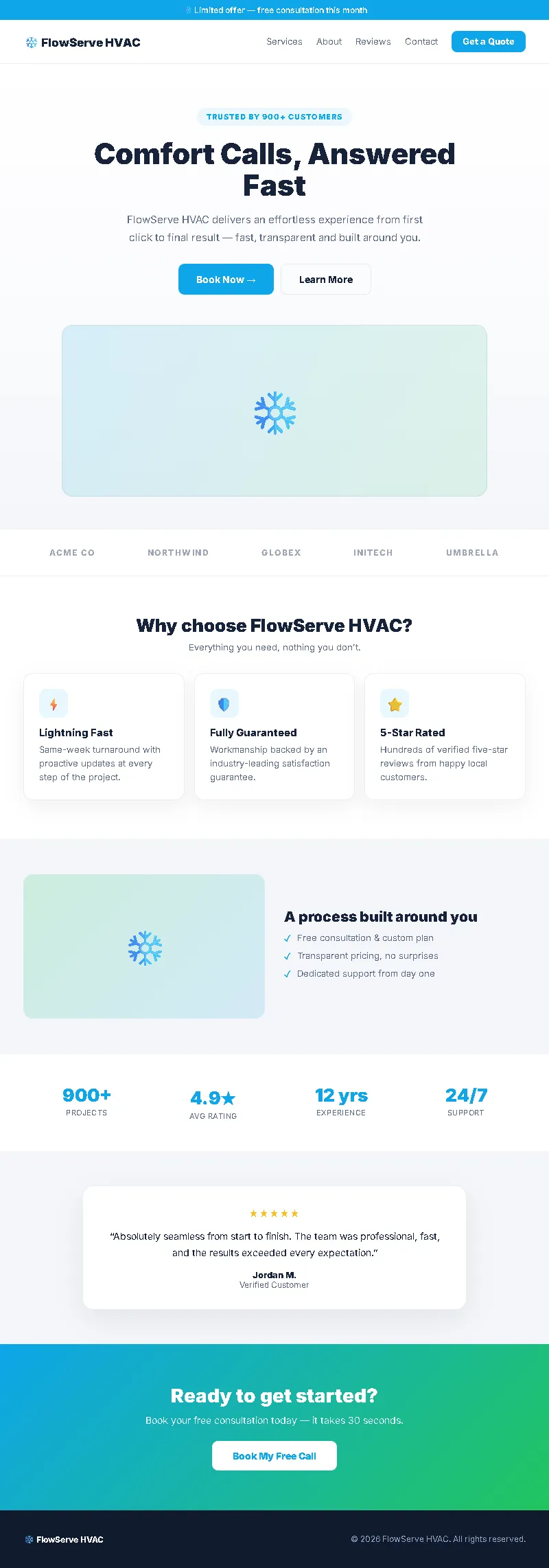 FlowServe HVAC Dispatch CRM full-page website screenshot by GHL Nexa