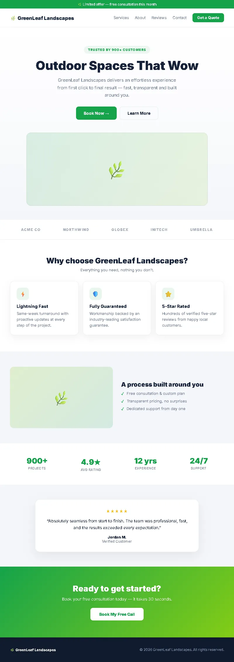 GreenLeaf Landscaping WordPress Site full-page website screenshot by GHL Nexa