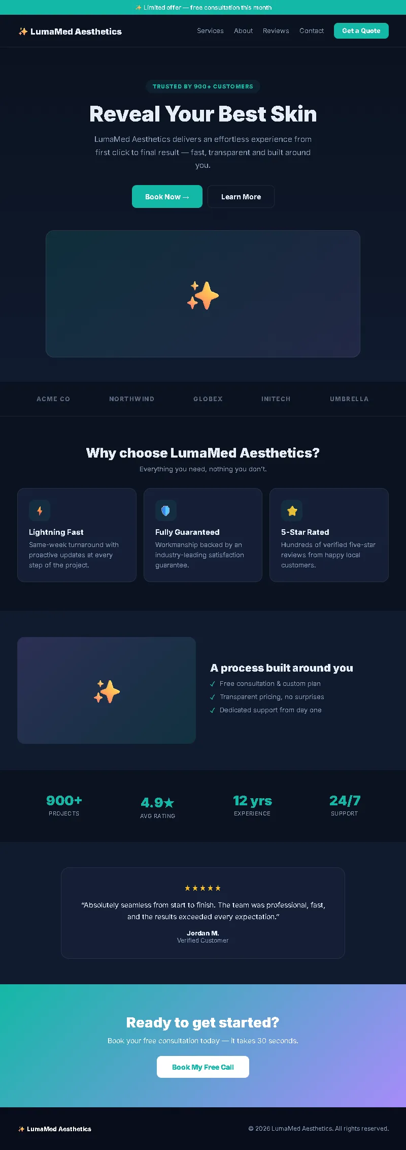 LumaMed MedSpa Booking Funnel full-page website screenshot by GHL Nexa