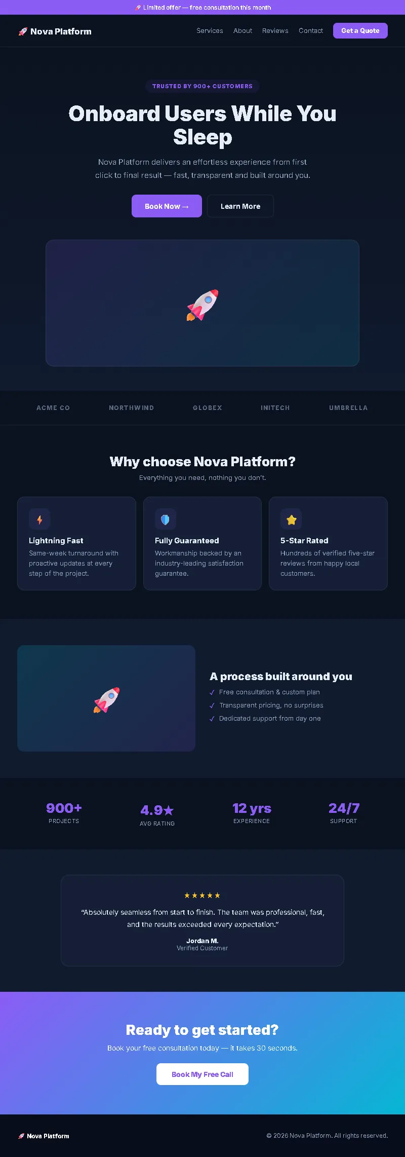 Nova SaaS Onboarding Automation full-page website screenshot by GHL Nexa