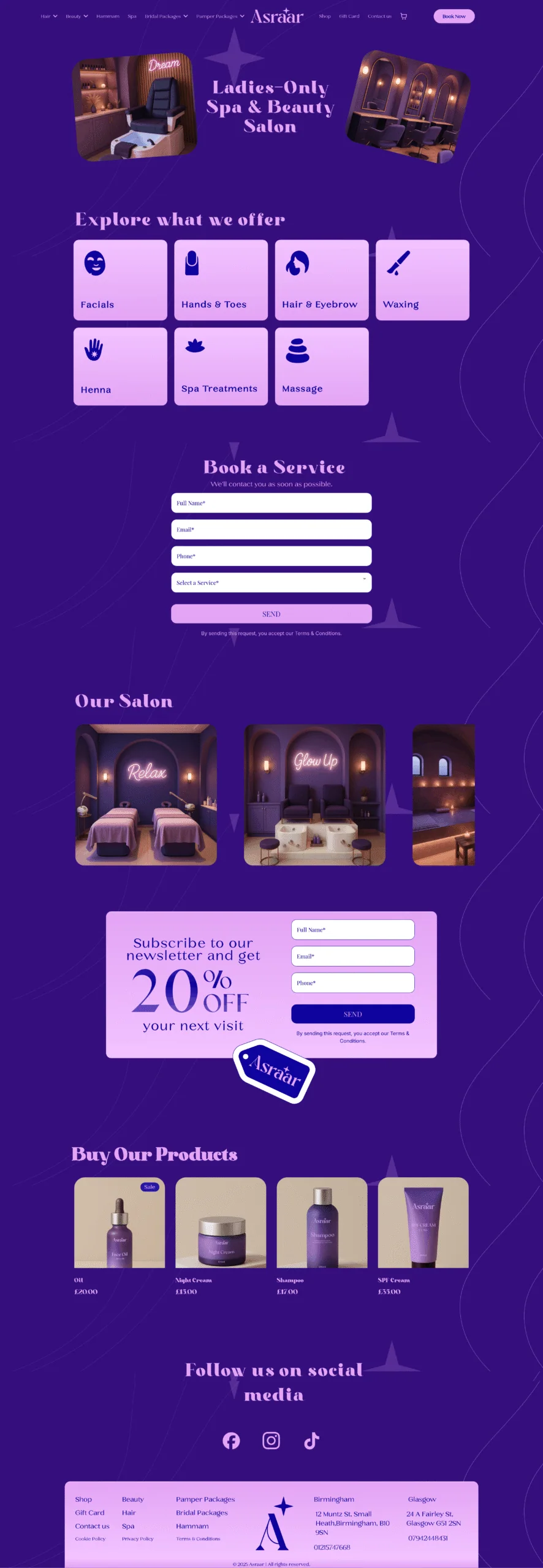 Asraar – Ladies-Only Spa & Beauty Salon Website Landing Page