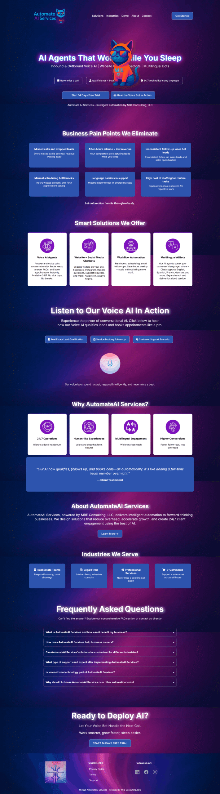 AutomateAI Services – AI Automation Agency Landing Page Design