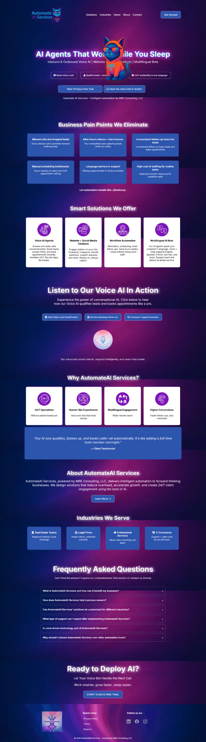 AutomateAI Services – AI Automation Agency Landing Page Design