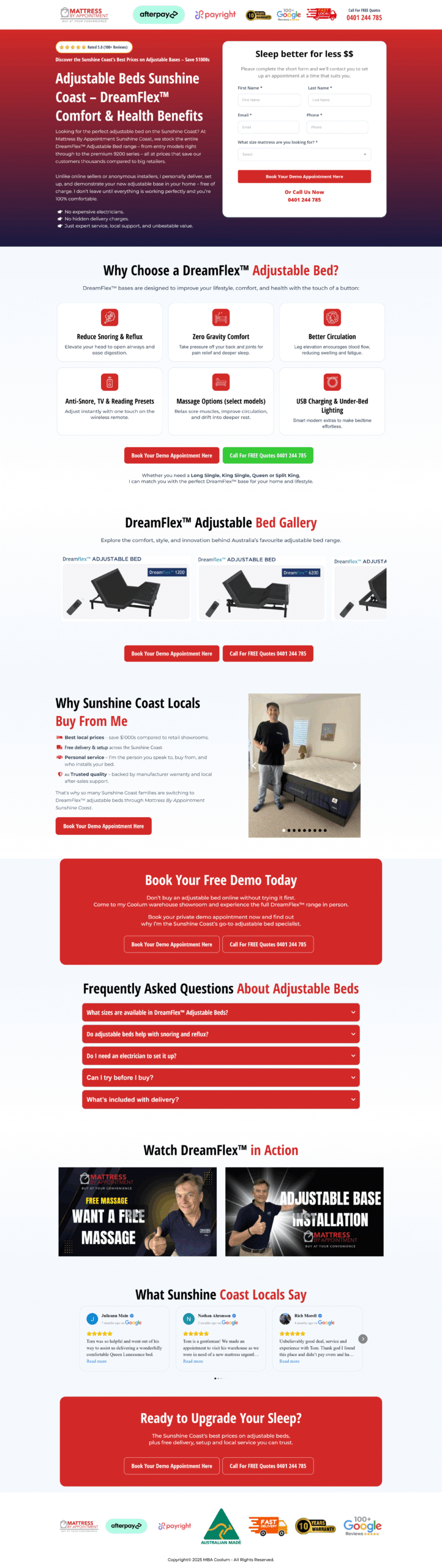 DreamFlex™ Adjustable Bed Landing Page – Mattress Appointment & Sleep Solutions