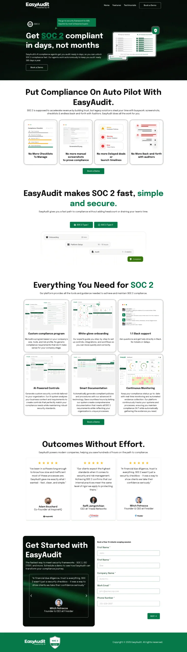 EasyAudit – SOC 2 Compliance Automation SaaS Landing Page