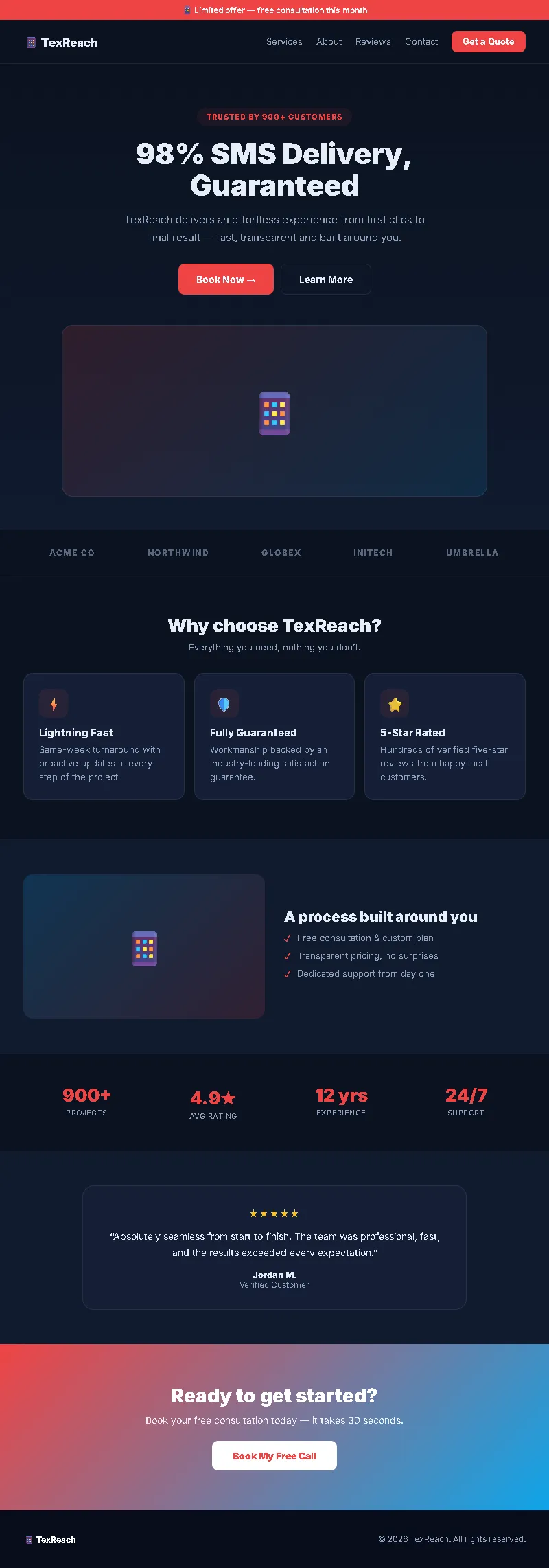 TexReach A2P 10DLC Registration full-page website screenshot by GHL Nexa
