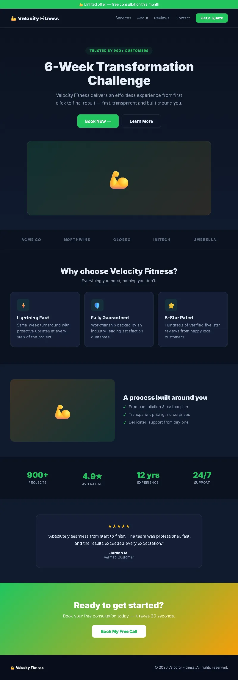 Velocity Fitness Challenge Funnel full-page website screenshot by GHL Nexa